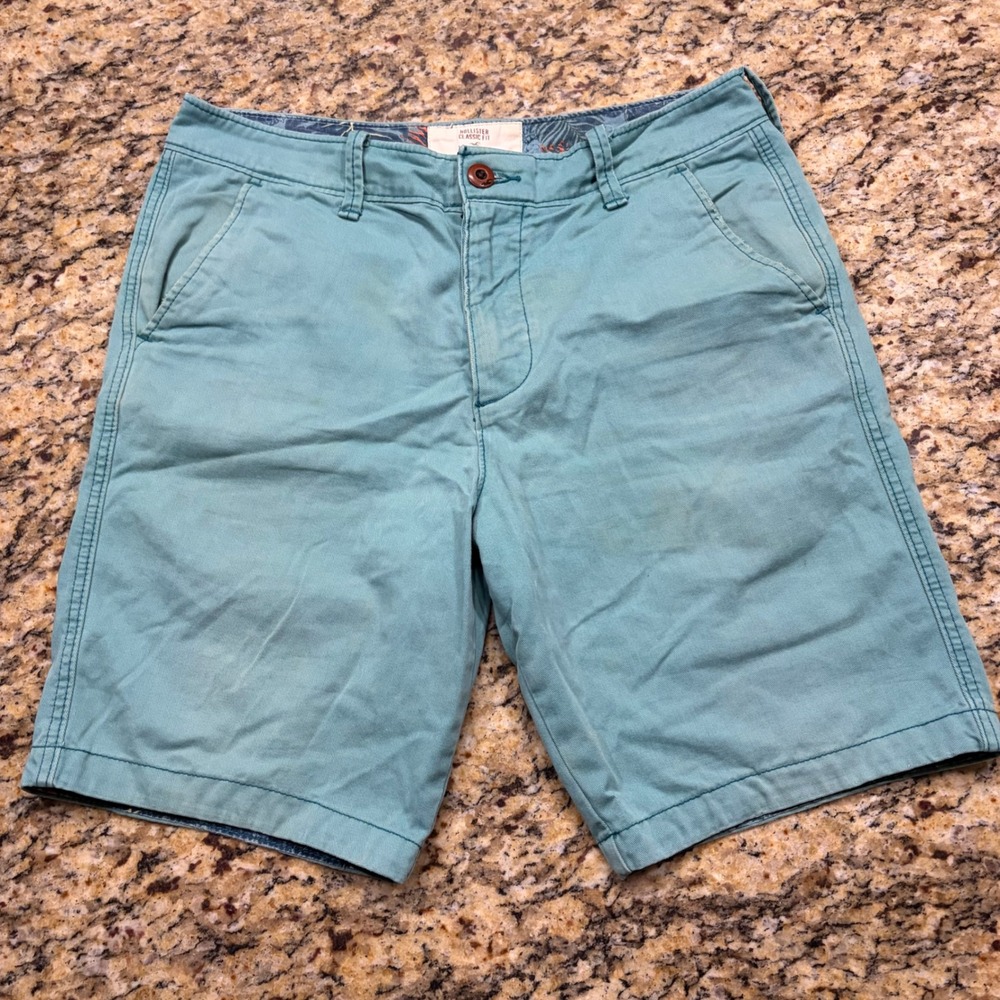 Hollister Classic Fit Shorts Mens 32 Teal Blue Chino Flat Front Casual Summer